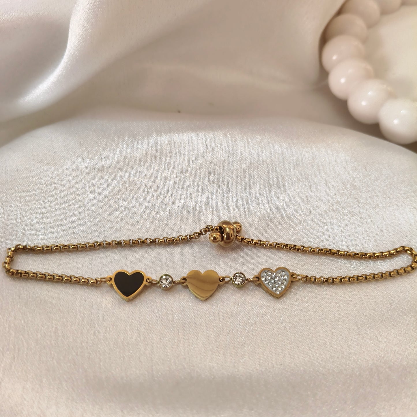 Black and White Hearts Draw String Bracelet