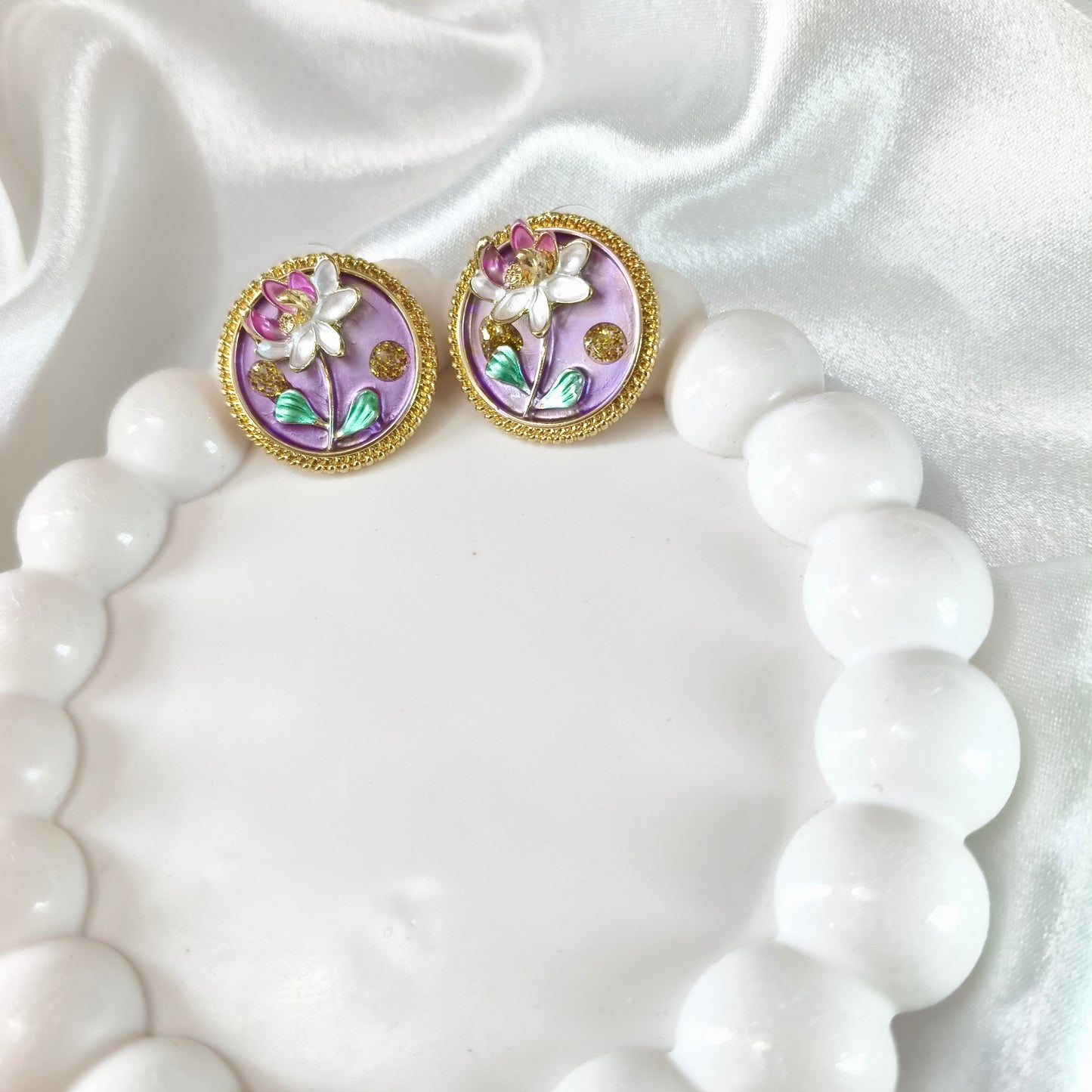 Purple Flower Enamel Earrings