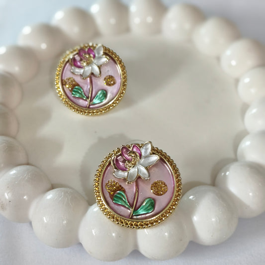 Pink Enamel Earring
