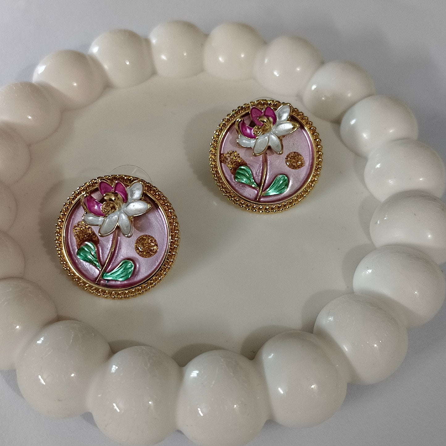 Pink Enamel Earring