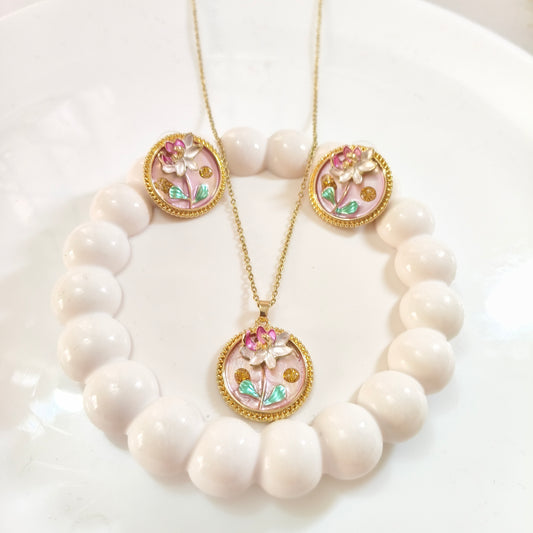 Pink Enamel Pendant Set