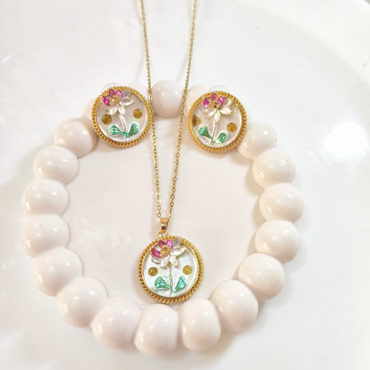White Enamel Pendant set
