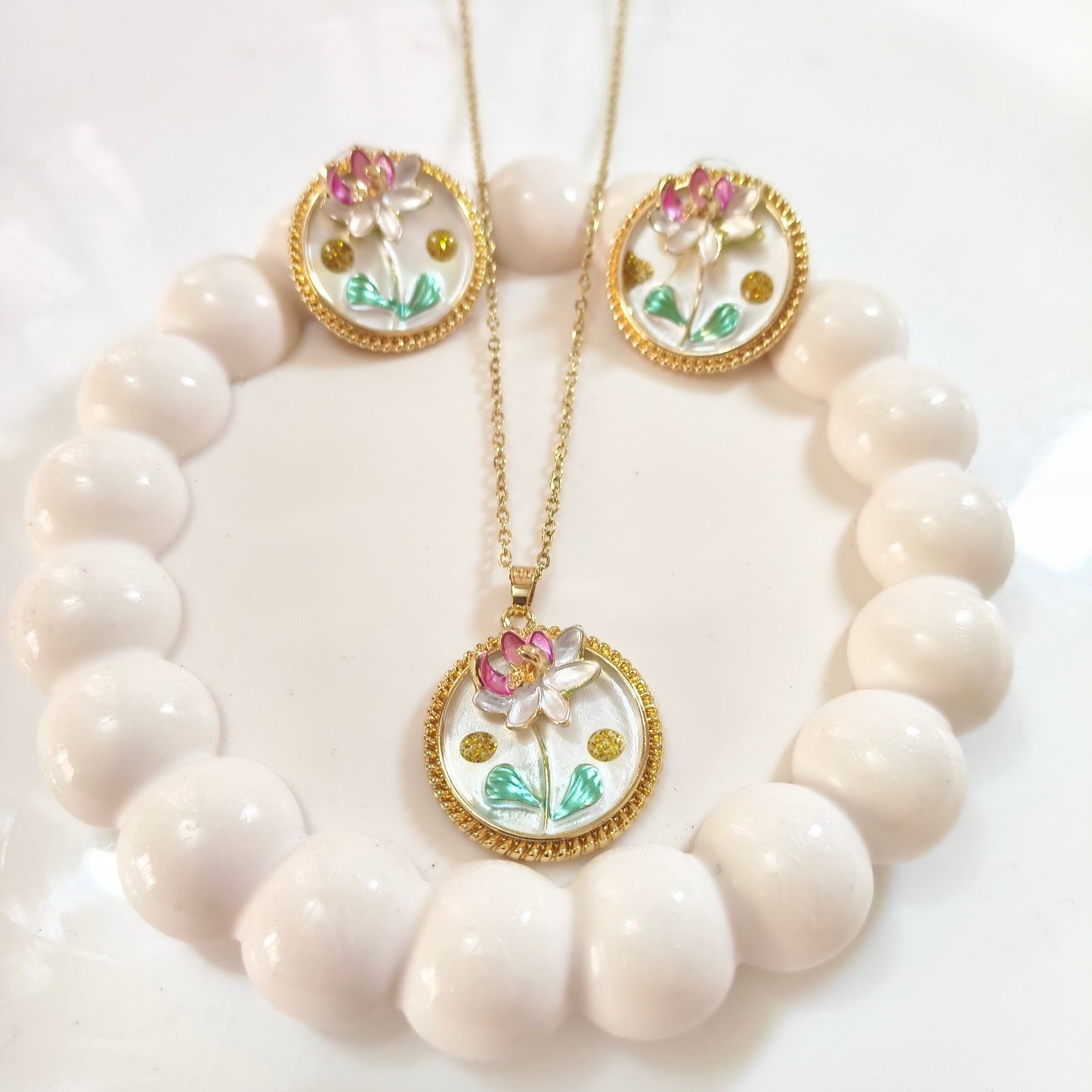 White Enamel Pendant set