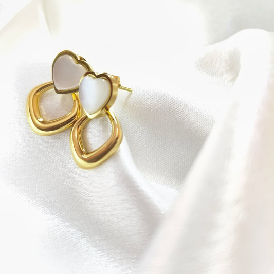 Dual Hearts Pearl Earring