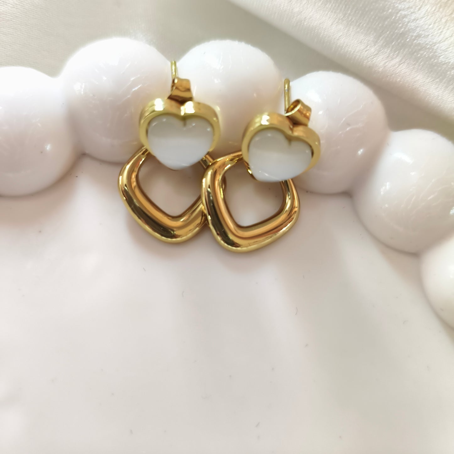 Dual Hearts Pearl Earring