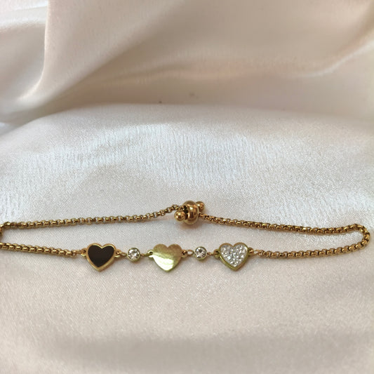 Black and White Hearts Draw String Bracelet