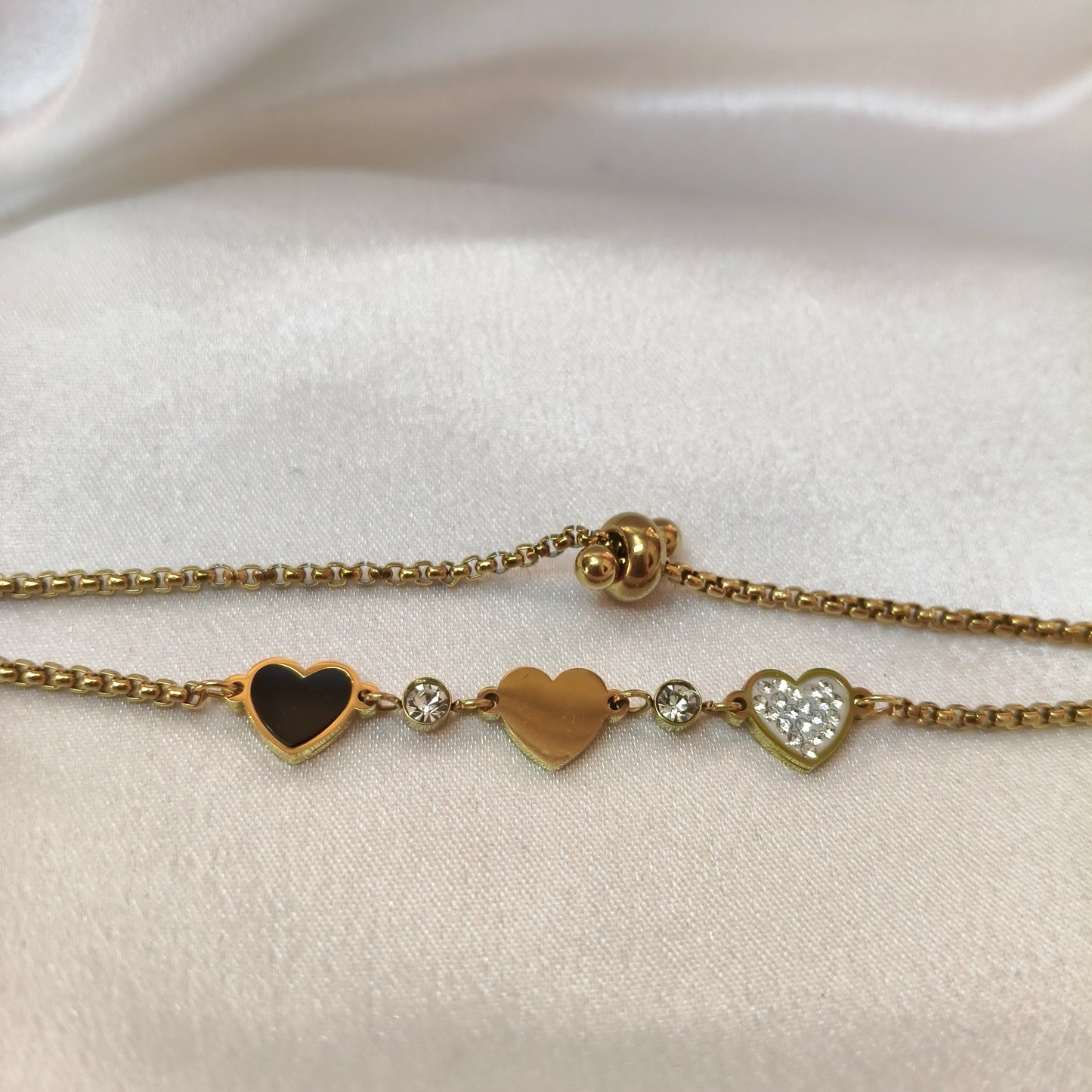 Black and White Hearts Draw String Bracelet