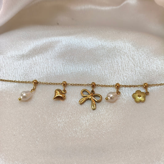 Pears and Bow Charms Chain  Bracelet