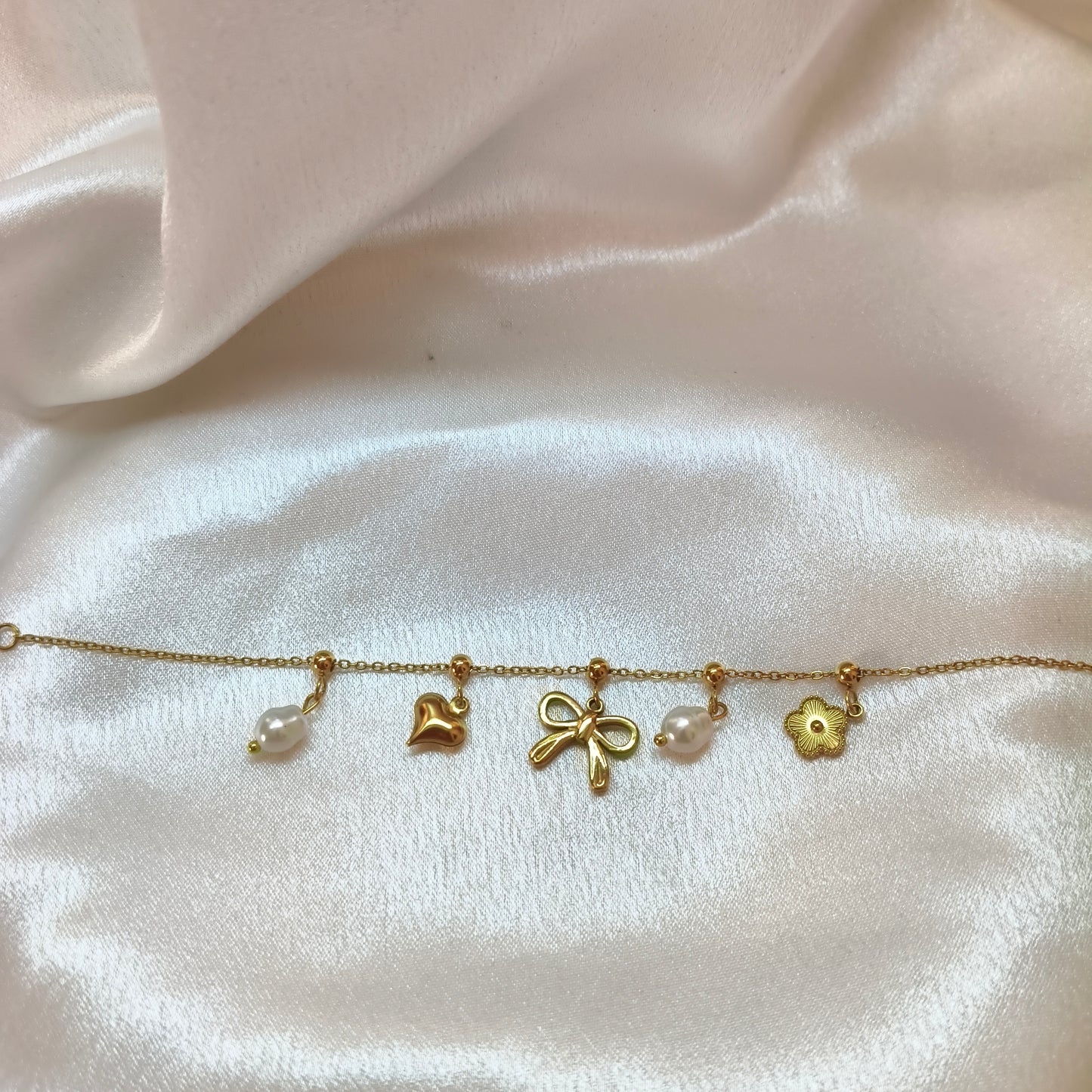 Pears and Bow Charms Chain  Bracelet