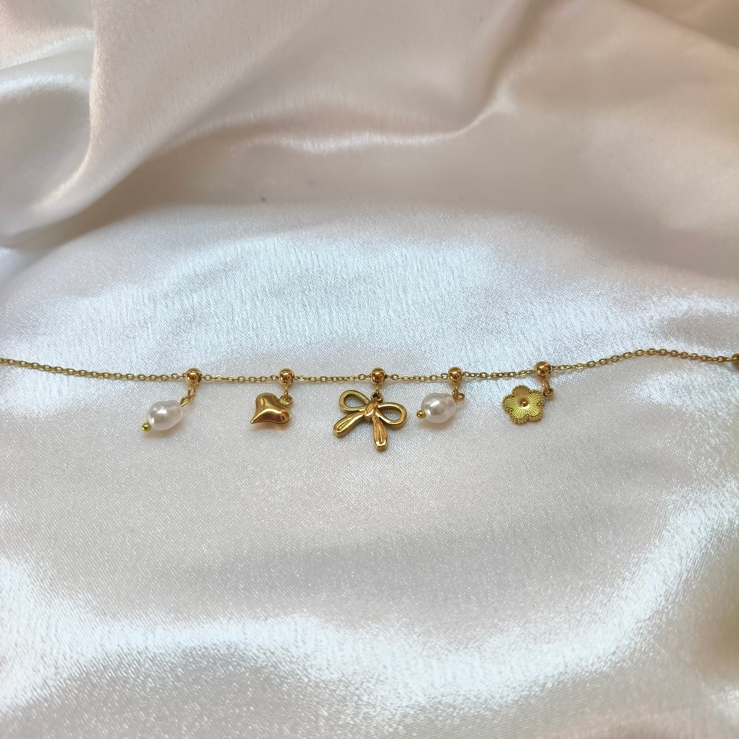Pears and Bow Charms Chain  Bracelet