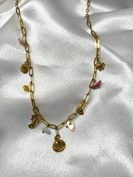 Golden Charm Coral Necklace