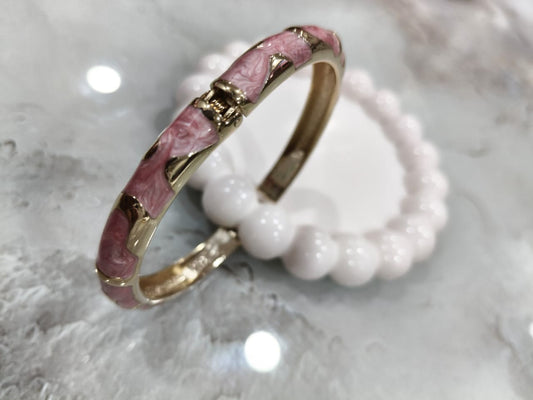 Clamper Style Rose Colored Enamel Bracelet