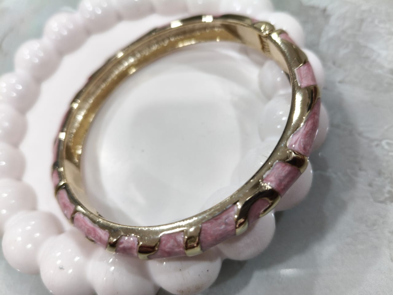 Clamper Style Rose Colored Enamel Bracelet