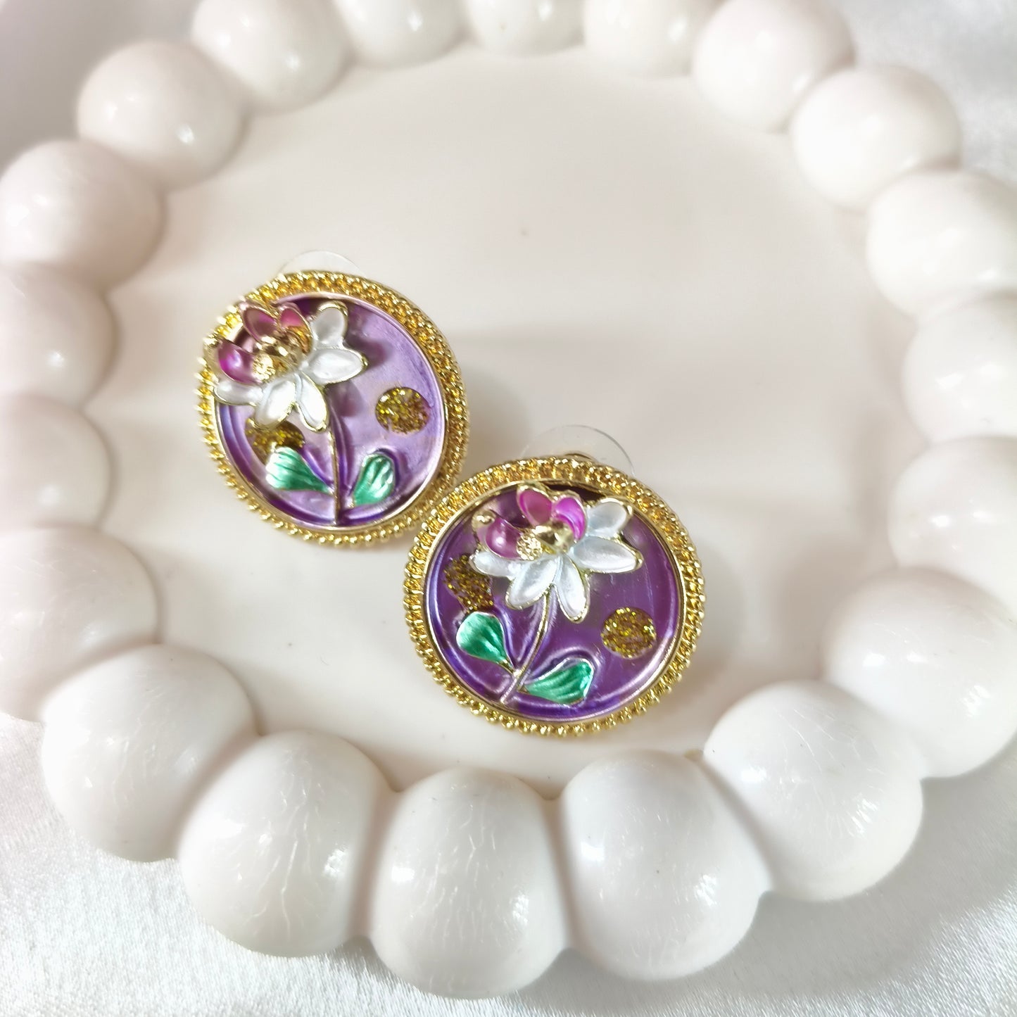 Purple Flower Enamel Earrings