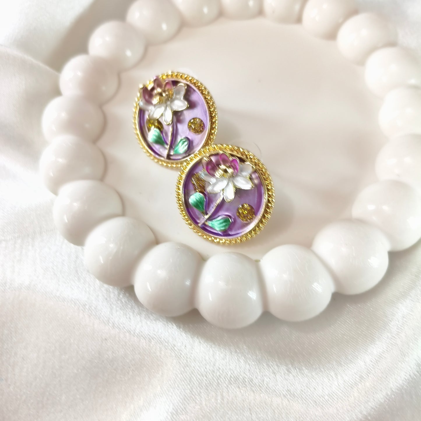 Purple Flower Enamel Earrings