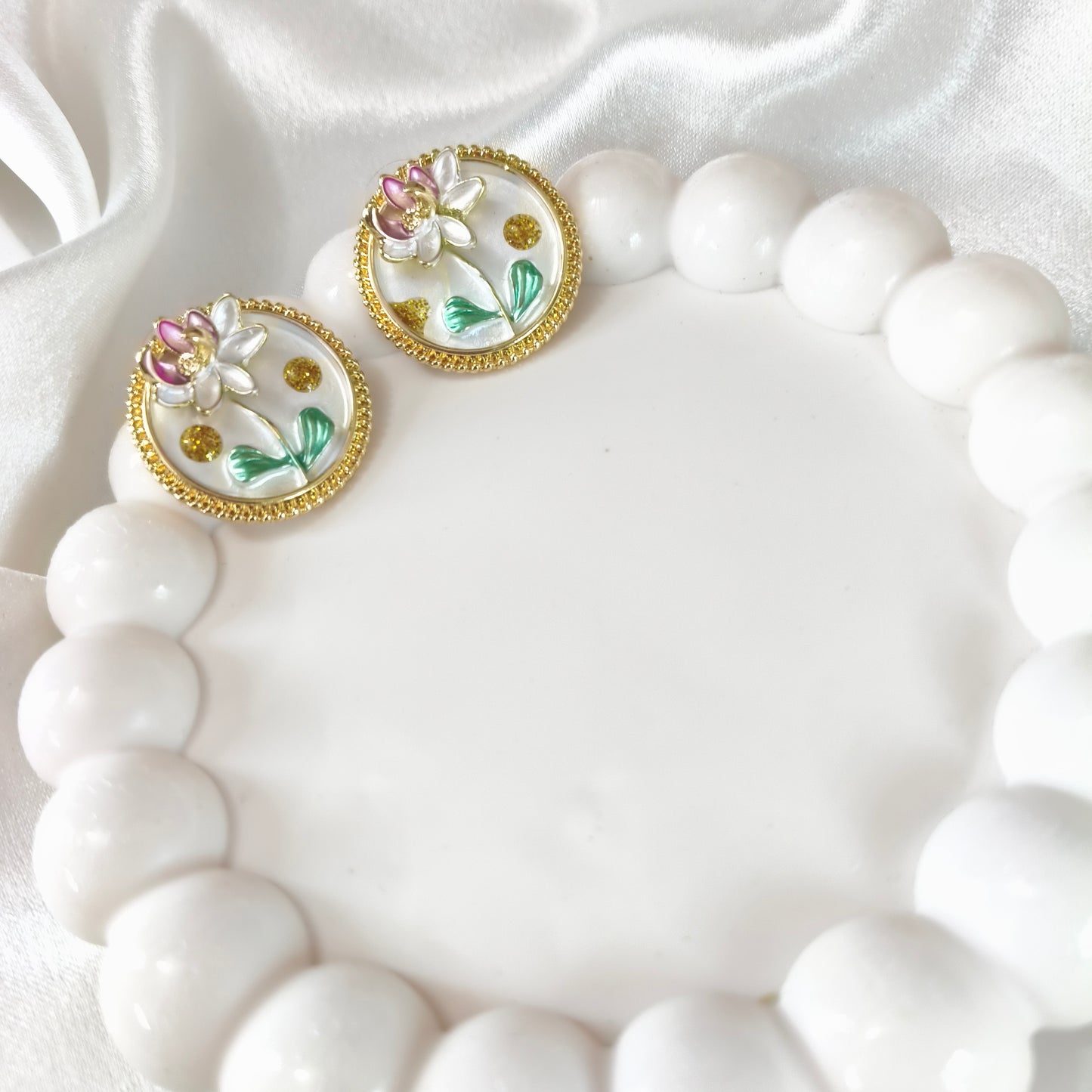 White Flower Enamel Earrings