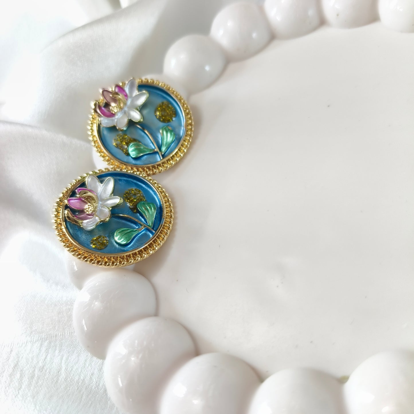 Green Flower Enamel Earrings